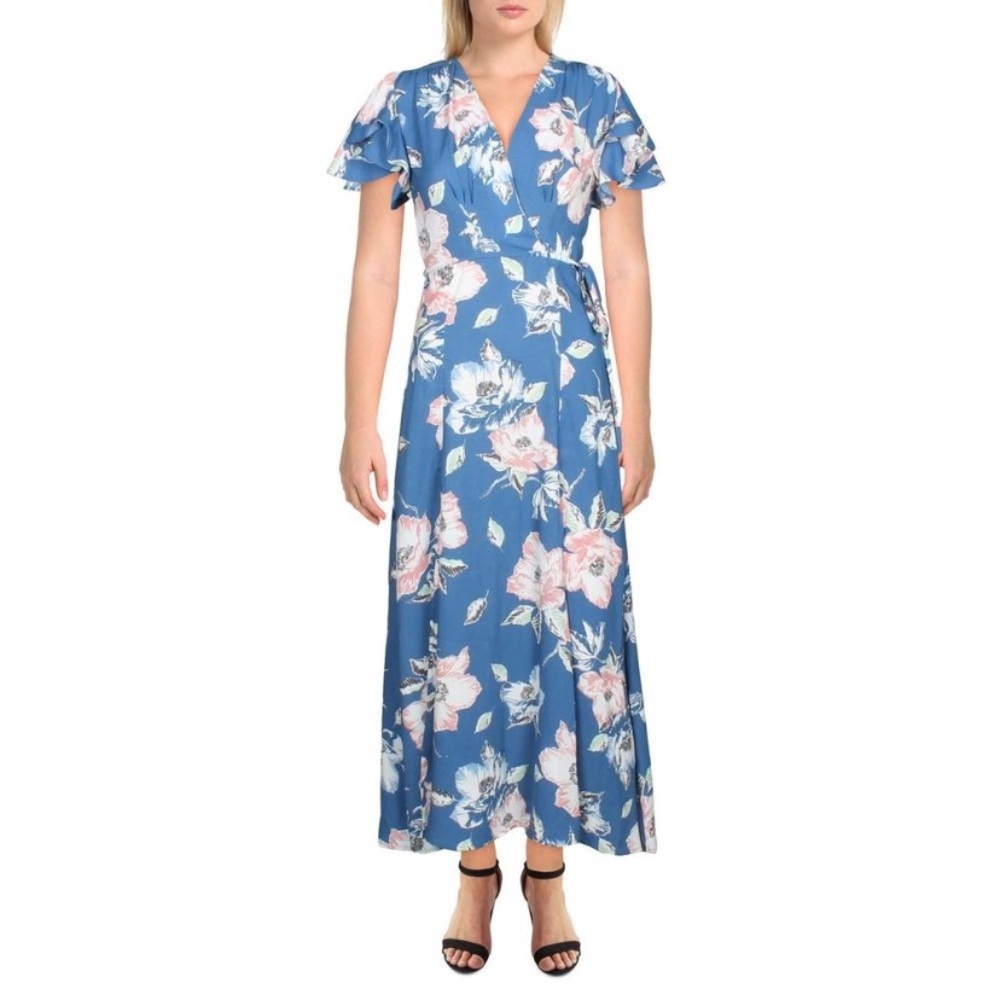 French Connection‎ Womens Cari Blue Floral Print Surplice Maxi Dress Size 10 NWT